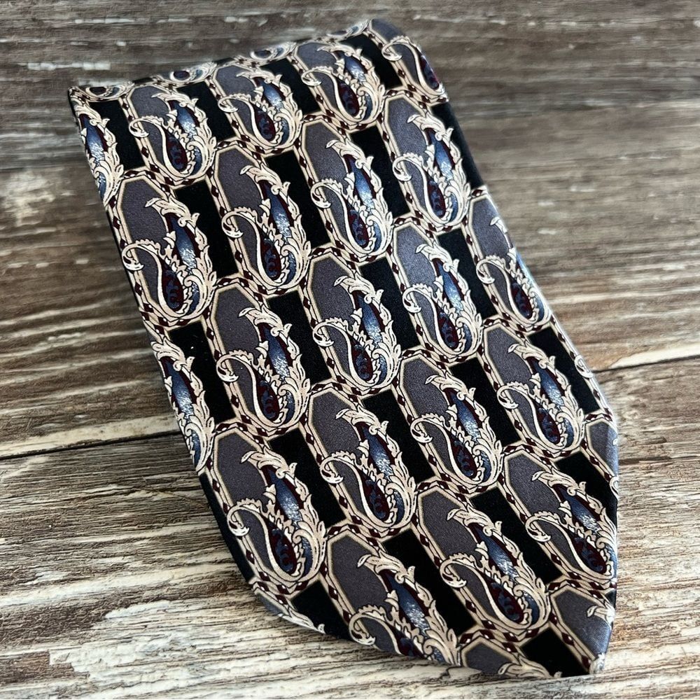 Henry Grethel necktie men's vintage formal‎ tie paisley pattern print silk USA